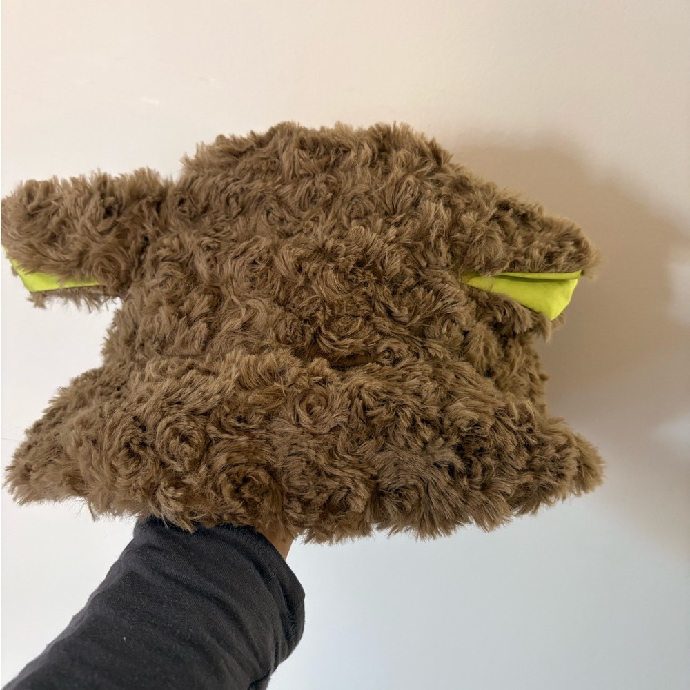 Brown Furry Sheep Bucket Hat with Green Accents
